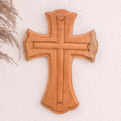 Wandkreuz aus Holz - Handgeschnitztes Holzkreuz von einem religiösen guatemaltekischen Kunsthandwerker