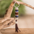Beaded keychain and bag charm, 'Chic Subtlety' - Beaded Leather Keychain and Bag Charm Handmade in Guatemala