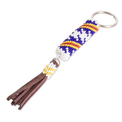 Beaded Leather Keychain and Bag Charm Handmade in Guatemala - Bright Light