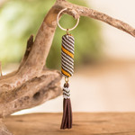 Beaded keychain and bag charm, 'Bright Light' - Beaded Leather Keychain and Bag Charm Handmade in Guatemala