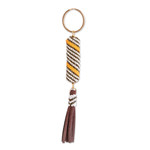 Beaded keychain and bag charm, 'Bright Light' - Beaded Leather Keychain and Bag Charm Handmade in Guatemala