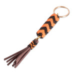 Beaded keychain and bag charm, 'Energizing Sunset' - Beaded Leather Keychain and Bag Charm Handmade in Guatemala