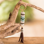 Beaded keychain and bag charm, 'Beautiful Sky' - Beaded Leather Keychain and Bag Charm Handmade in Guatemala