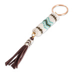 Beaded keychain and bag charm, 'Beautiful Sky' - Beaded Leather Keychain and Bag Charm Handmade in Guatemala