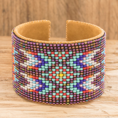 Beaded Leather and Suede Cuff Bracelet Handmade in Guatemala - Ancestral  Patterns | NOVICA