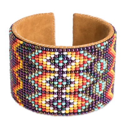 Beaded Leather and Suede Cuff Bracelet Handmade in Guatemala