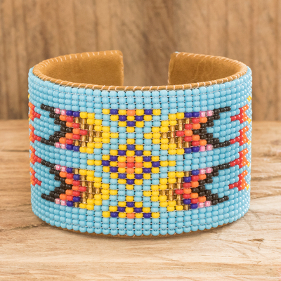 Beaded cuff bracelet, Native Designs in Light Blue