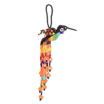Beaded home accent, 'Hummingbird Waterfall' - Multicolour Bird-Themed Home Accent Hand Made in Guatemala