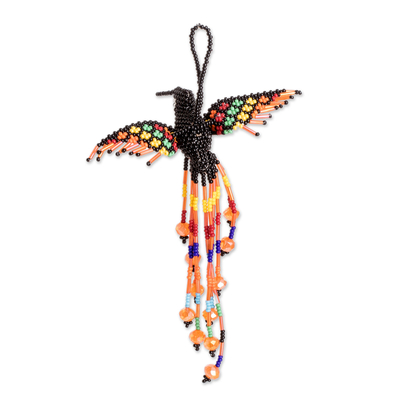 Acento casero con cuentas, 'Cascada de colibrí' - Acento casero con temática de pájaros multicolor hecho a mano en Guatemala