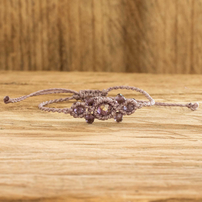 Beaded macrame bracelet, 'Dreams in Purple' - Purple Crystal Beaded Macrame Bracelet Crafted in Guatemala