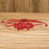 Beaded macrame bracelet, 'Dreams in Red' - Red Crystal Beaded Macrame Bracelet Crafted in Guatemala