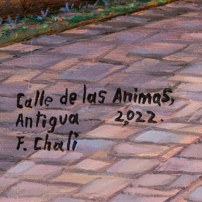 'Las Animas Street II' - Cuadro Realista de Calle Colorida Firmado y Estirado