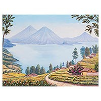 'Lake Atitlan' - Signed and Stretched Realist Painting of Natural Landscape