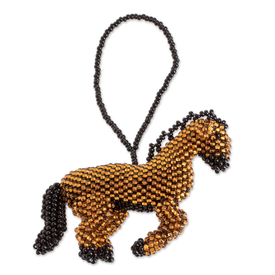 Beaded ornament, 'Galloping at Sunset' - Handmade Equine Beaded Ornament from Guatemalan Artisan