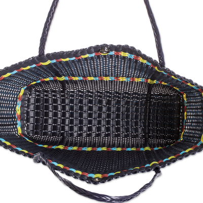 Handwoven tote bag, 'Midnight Summer' - Midnight Tote Bag with colourful Stripes Crafted in Guatemala