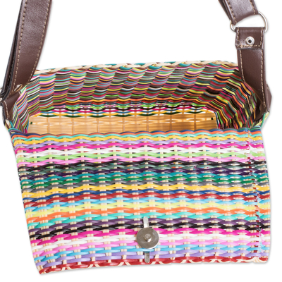 Handwoven sling, 'Joyful Festivity' - Multicolour Sling and Faux Leather Strap Crafted in Guatemala