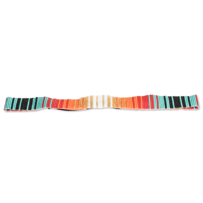 Glass beaded hatband, 'Striped Sunset' - Handcrafted Glass Beaded Hatband with Striped Pattern