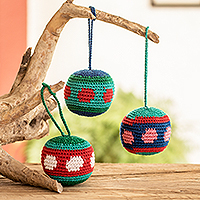 Cotton ornaments, 'Colorful Fun' (set of 3) - Set of 3 Cotton Crocheted Ornaments Handcrafted in Guatemala