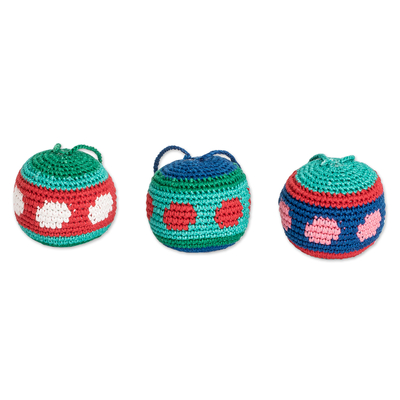 Cotton ornaments, 'colourful Fun' (set of 3) - Set of 3 Cotton Crocheted Ornaments Handcrafted in Guatemala