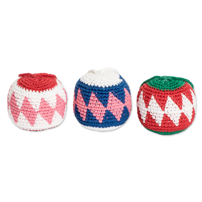 Cotton ornaments, 'Home Harmony' (set of 3) - Set of 3 Hand-Knit Cotton Crocheted Ornaments from Guatemala