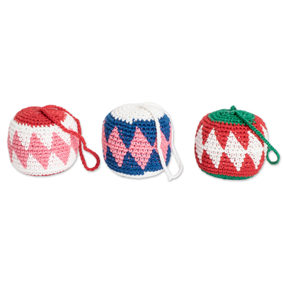 Cotton ornaments, 'Home Harmony' (set of 3) - Set of 3 Hand-Knit Cotton Crocheted Ornaments from Guatemala