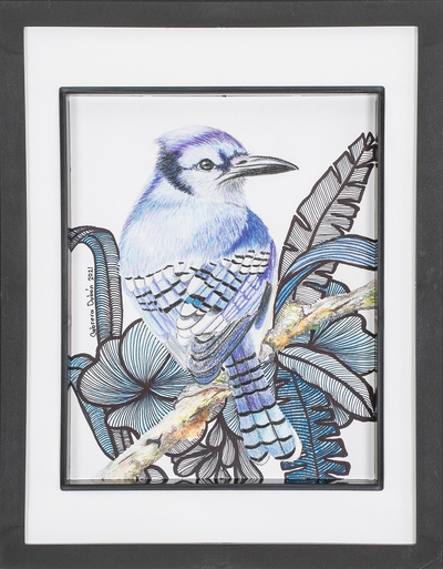 Bird Themed Crayon & Marker on Paper Drawing from Guatemala