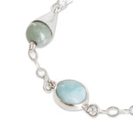 Jade and larimar link bracelet, 'Precious Union' - Sterling Silver Link Bracelet with Jade and Larimar Stones