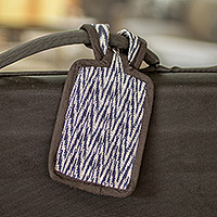 Cotton luggage tag, 'Frontiers of Joy' - Blue & White Cotton Luggage Tag Handmade in Guatemala