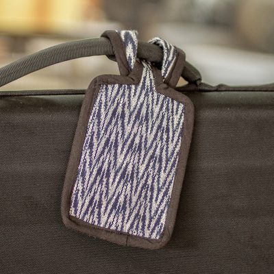 Etiqueta de equipaje de algodón - Etiqueta de equipaje de algodón azul y blanco hecha a mano en Guatemala