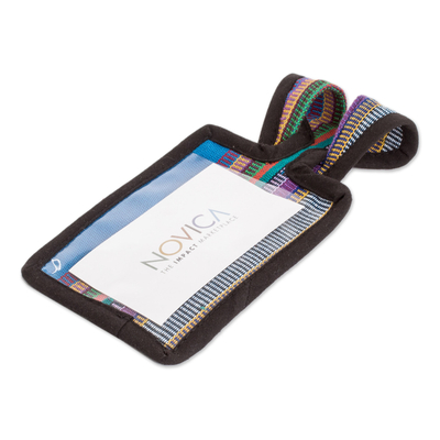 Cotton luggage tag, 'Traveling Love' - Multicoloured Cotton Luggage Tag Handmade in Guatemala