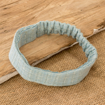 Stirnband aus Baumwolle - Hellblaues und grünes Baumwoll-Stirnband, handgewebt in Guatemala