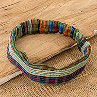 Cotton headband, 'Subtlety' - colourful Striped Cotton Headband Hand-Woven in Guatemala