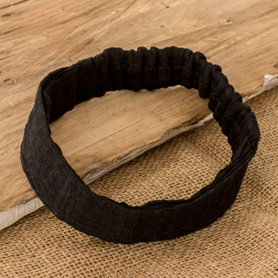 Stirnband aus Baumwolle - Schwarzes Baumwoll-Stirnband, handgewebt in Guatemala