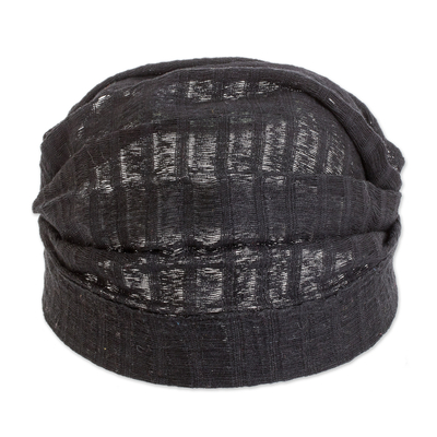 Stirnband aus Baumwolle - Schwarzes Baumwoll-Stirnband, handgewebt in Guatemala