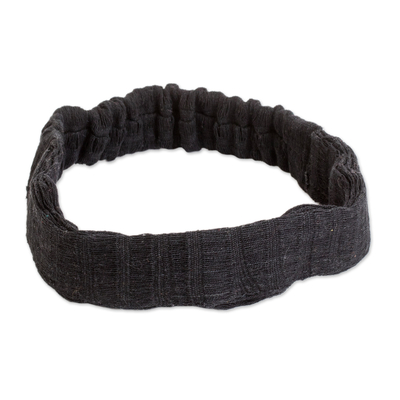 Cotton headband, 'Night Falls' - Black Cotton Headband Hand-Woven in Guatemala