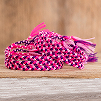 Braided friendship bracelets, 'Pink Spirit' (set of 6) - Set of 6 Braided Friendship Bracelets in Pink Tones