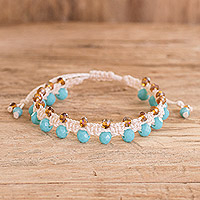 Beaded macrame wristband bracelet, 'Pastel Dreams in Turquoise' - Turquoise Crystal Beaded Macrame Wristband Bracelet