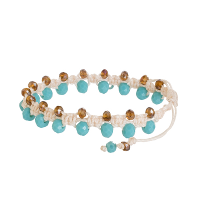 Beaded macrame wristband bracelet, 'Pastel Dreams in Turquoise' - Turquoise Crystal Beaded Macrame Wristband Bracelet