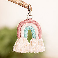 Cotton macrame keychain and bag charm, 'Promise' - Colorful Rainbow Cotton Macrame Keychain and Bag Charm