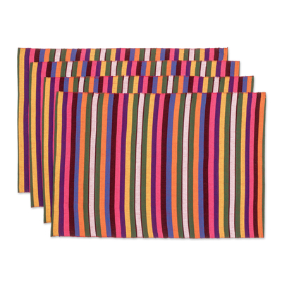 Cotton placemats, 'Delightful Rainbow' (set of 4) - Set of 4 Handloomed Cotton Placemats with Striped Pattern