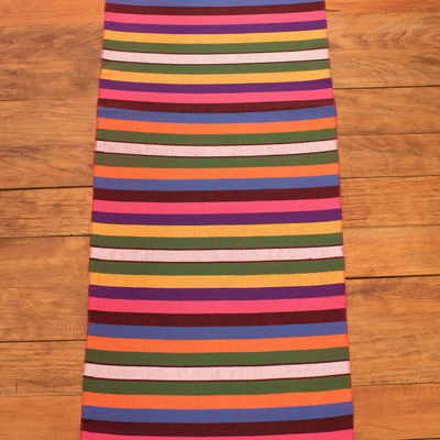 Cotton table runner, 'Guatemalan Rainbow' - Handcrafted Cotton Table Runner with Colorful Striped Design
