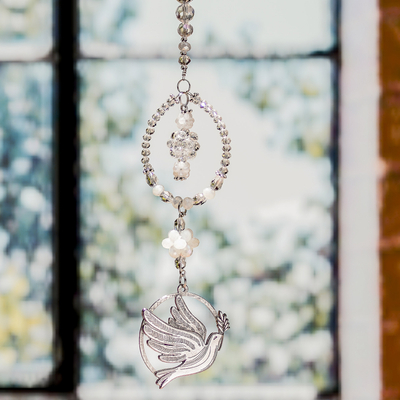 Crystal and Glass Beaded Suncatcher with Peace Pendant - Olive Branch