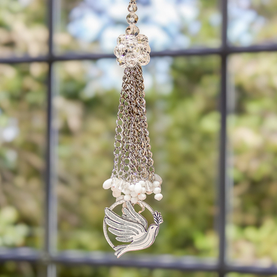 Crystal and glass beaded suncatcher, 'A Symbol of Love' - World Peace Project Crystal and Glass Beaded Suncatcher