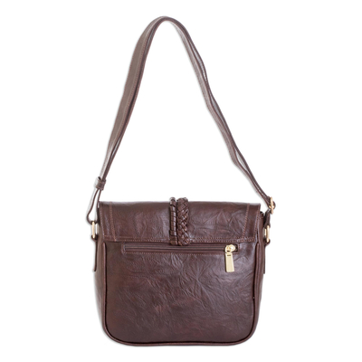 Textured Leather Shoulder Bag with Adjustable Strap & Tassel - Natural ...