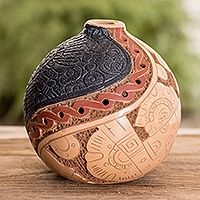 Ceramic decorative vase, 'Pre-Columbian Beauty' - Hand-Painted Pre-Columbian Style Ceramic Decorative Vase