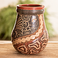 Ceramic decorative vase, 'Carved History' - Pre-Columbian Style Hand-Painted Ceramic Decorative Vase