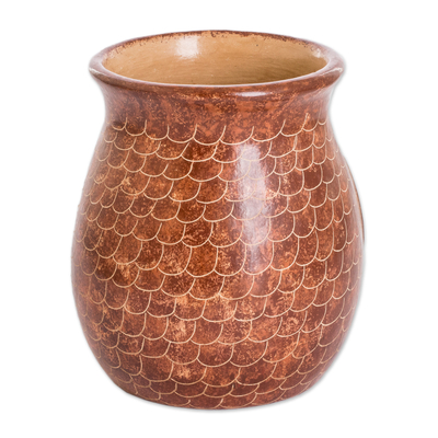 Ceramic decorative vase, 'Prudent Spirit' - Handcrafted Ceramic Owl Vase Hand-Painted in Brown