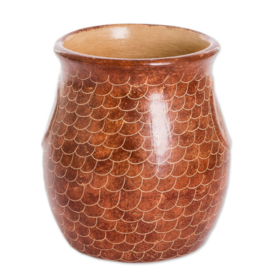 Ceramic decorative vase, 'Wise Spirit' - Handcrafted Ceramic Owl Vase Hand-Painted in Brown Tone