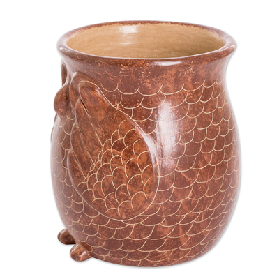 Ceramic decorative vase, 'Pre-Columbian Owl' - Ceramic Decorative Vase of An Owl Handmade in Nicaragua