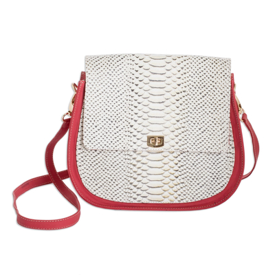 Leather Sling Bag with Snakeskin Motif and Removable Strap